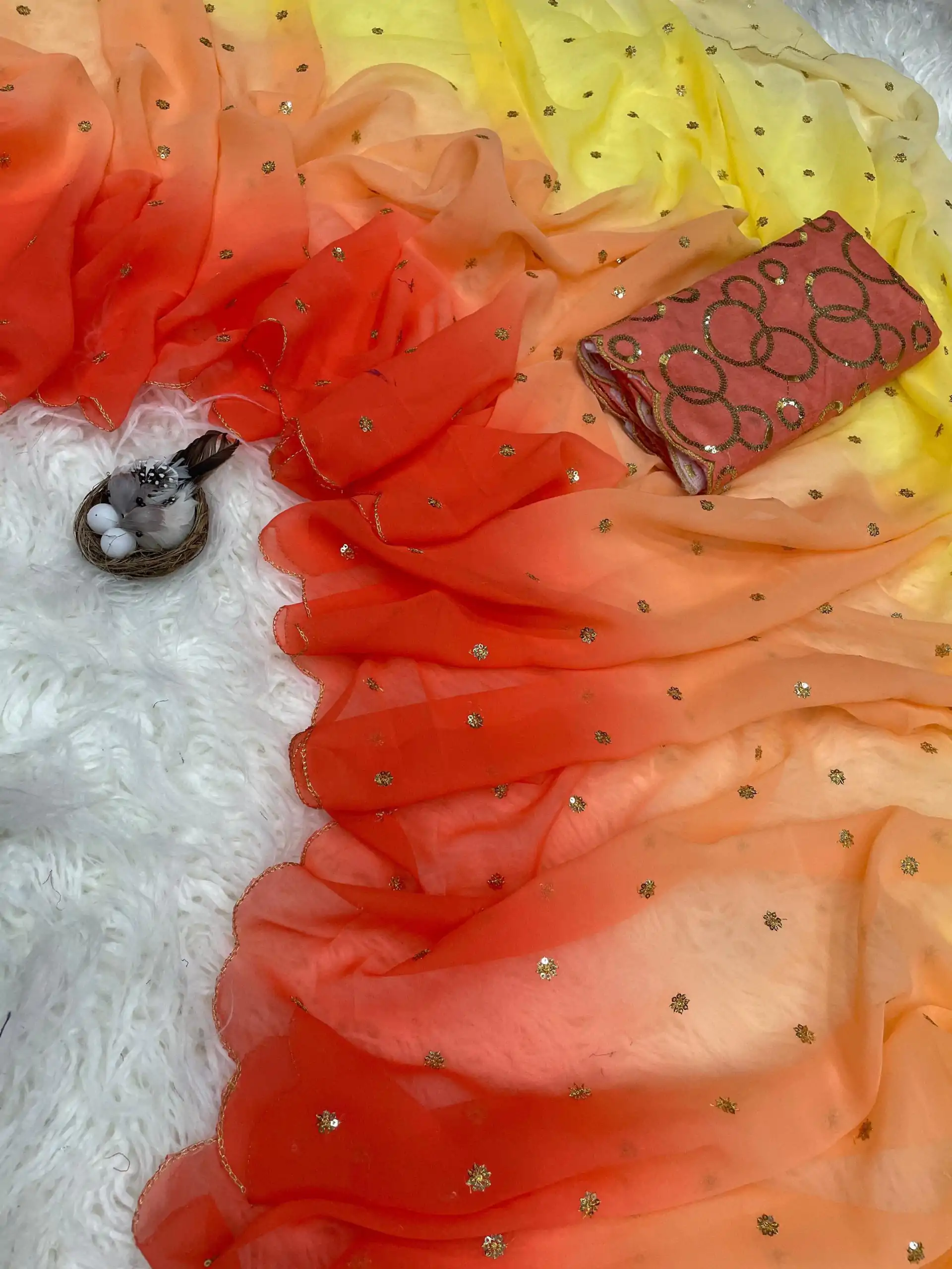 MS 470 Orange color Georgette With Sequence Worked Butti Saree Casual, Wedding, Festive, Events . Expected Delivery  4-6 Working Days @1699/- only                                                                                                                                                                                  | Bollywood Sarees, Creative Sarees, Designer Sarees, Embroidered Sarees, Ethnic Saree, Modern Digital sarees, Party Wear Sarees, Sarees