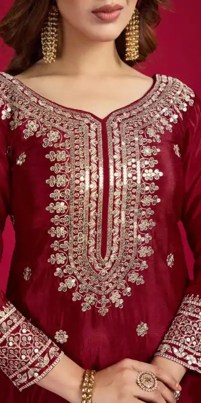 NSR-800 Marron Color Chinnon Silk With Embroidery Work Sharara Suit Wedding, Party, Festive, Events Etc.  Expected Delivery 4-6 Working Days @2149/- | Jump Suits, Casual Suits, Creative suits, Designer Suits, Palazzo Suits, Party Wear Suits, Patiala Suits, Salwar suit, Straight Suits