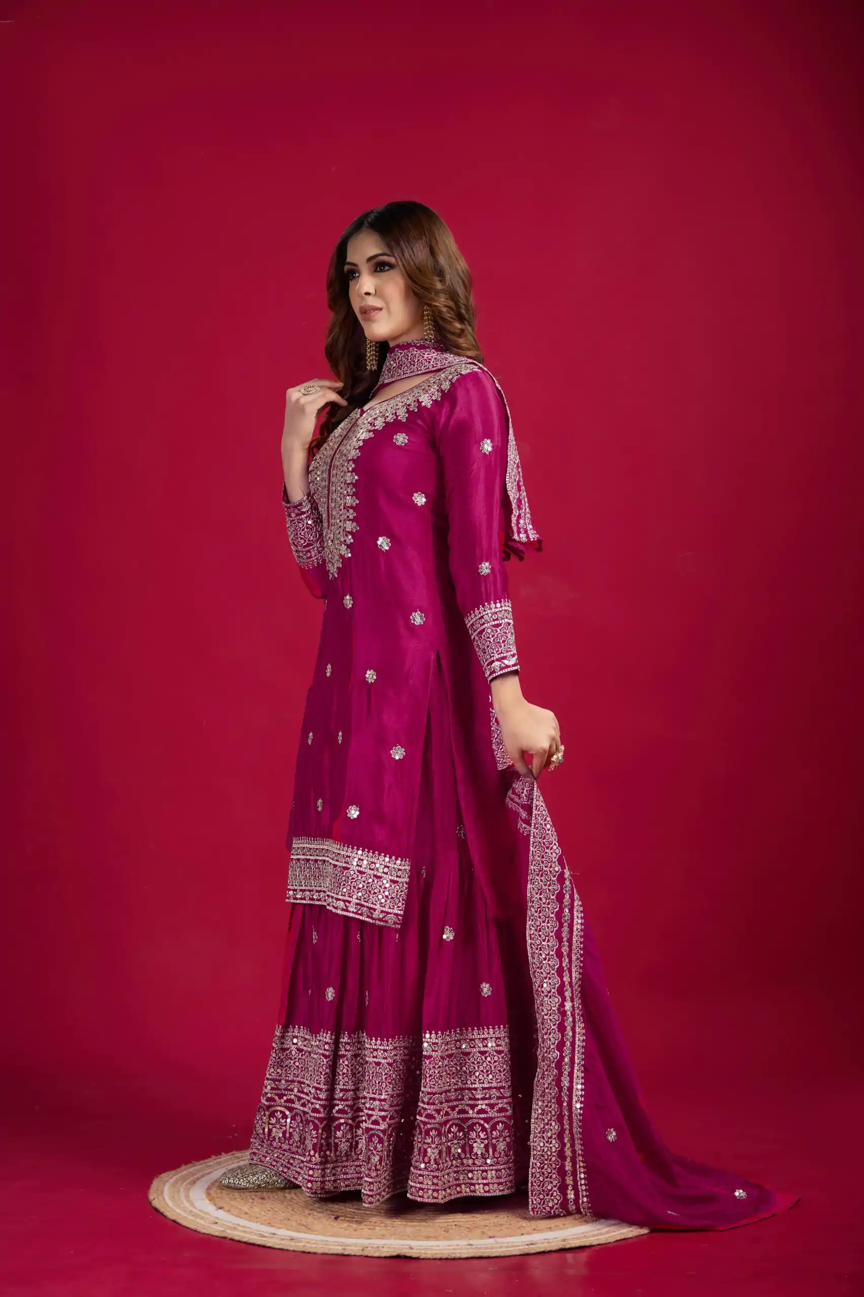 NSR-800 Pink Color Chinnon Silk With Embroidery Work Sharara Suit Wedding, Party, Festive, Events Etc.  Expected Delivery 4-6 Working Days @2149/- | Jump Suits, Casual Suits, Creative suits, Designer Suits, Palazzo Suits, Party Wear Suits, Patiala Suits, Salwar suit, Straight Suits