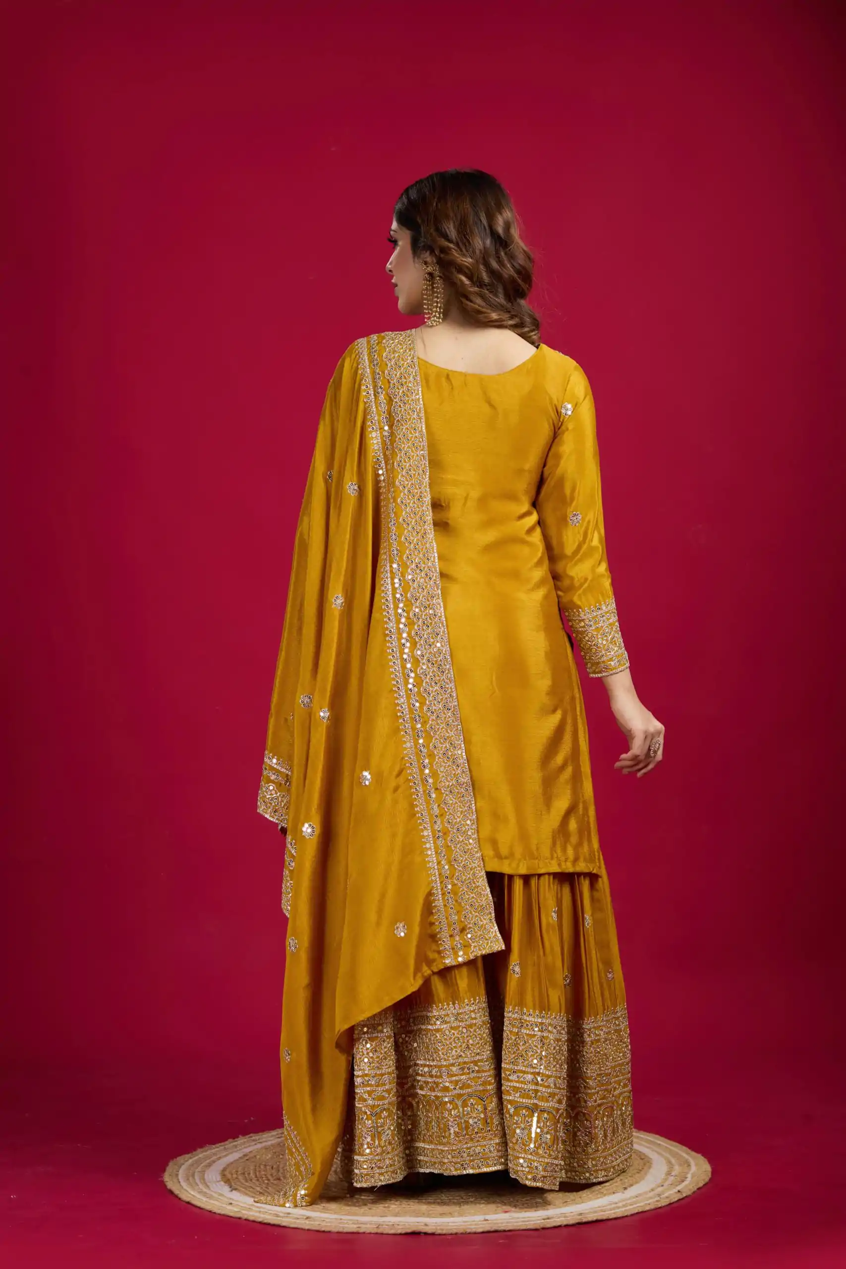 NSR-800 Yellow Color Chinnon Silk With Embroidery Work Sharara Suit Wedding, Party, Festive, Events Etc.  Expected Delivery 4-6 Working Days @2149/- | Jump Suits, Casual Suits, Creative suits, Designer Suits, Palazzo Suits, Party Wear Suits, Patiala Suits, Salwar suit, Straight Suits