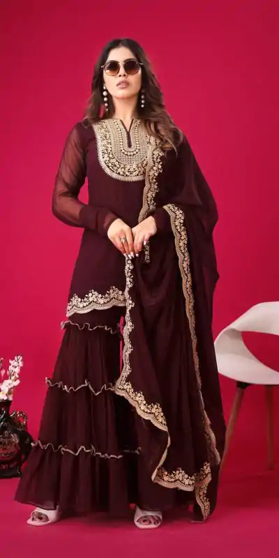 SRK 5236 Maroon Color Faux Georgette With Embroidery Sequence Work Salwar Suit , Wedding, Party, Festive, Events Etc.4-6 Working Days@ 2399/-only | Jump Suits, Casual Suits, Creative suits, Designer Suits, Palazzo Suits, Party Wear Suits, Patiala Suits, Salwar suit, Straight Suits