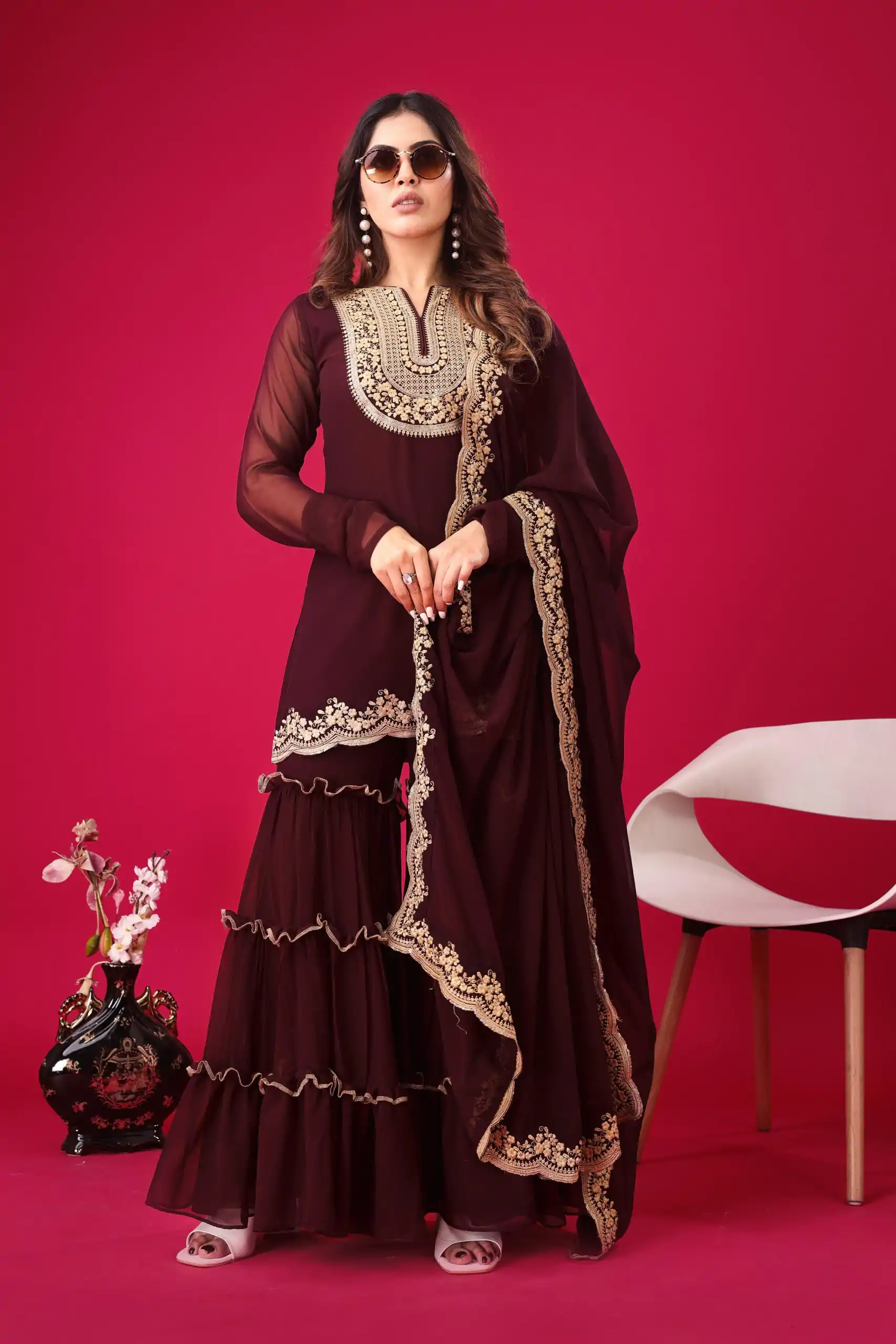 SRK 5236 Maroon Color Faux Georgette With Embroidery Sequence Work Salwar Suit , Wedding, Party, Festive, Events Etc.4-6 Working Days@ 2399/-only | Jump Suits, Casual Suits, Creative suits, Designer Suits, Palazzo Suits, Party Wear Suits, Patiala Suits, Salwar suit, Straight Suits