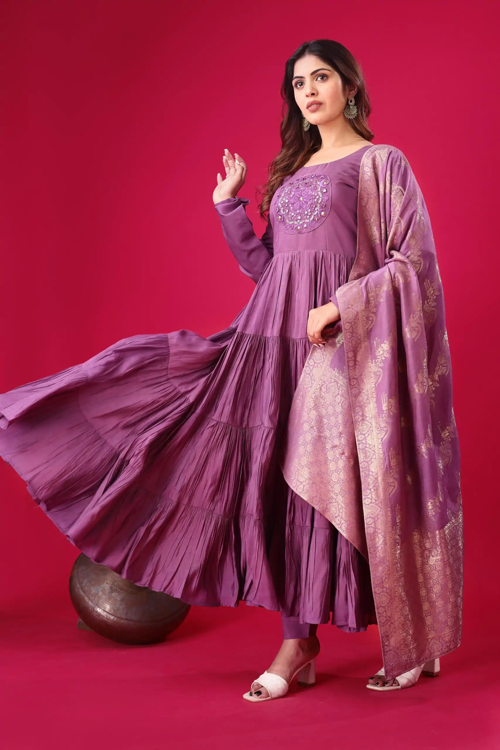 ZSR 3107 Purple Color Roman Silk With Embroidery Sequence Work Anarkali Gown Wedding Party, Festive, Events Etc.4-6 Working Days@1999/- only | Bollywood Gowns, Creative Gowns, Designer Gowns, Embroidered Gowns, Gowns, Party Wear Gowns, Straight Suits