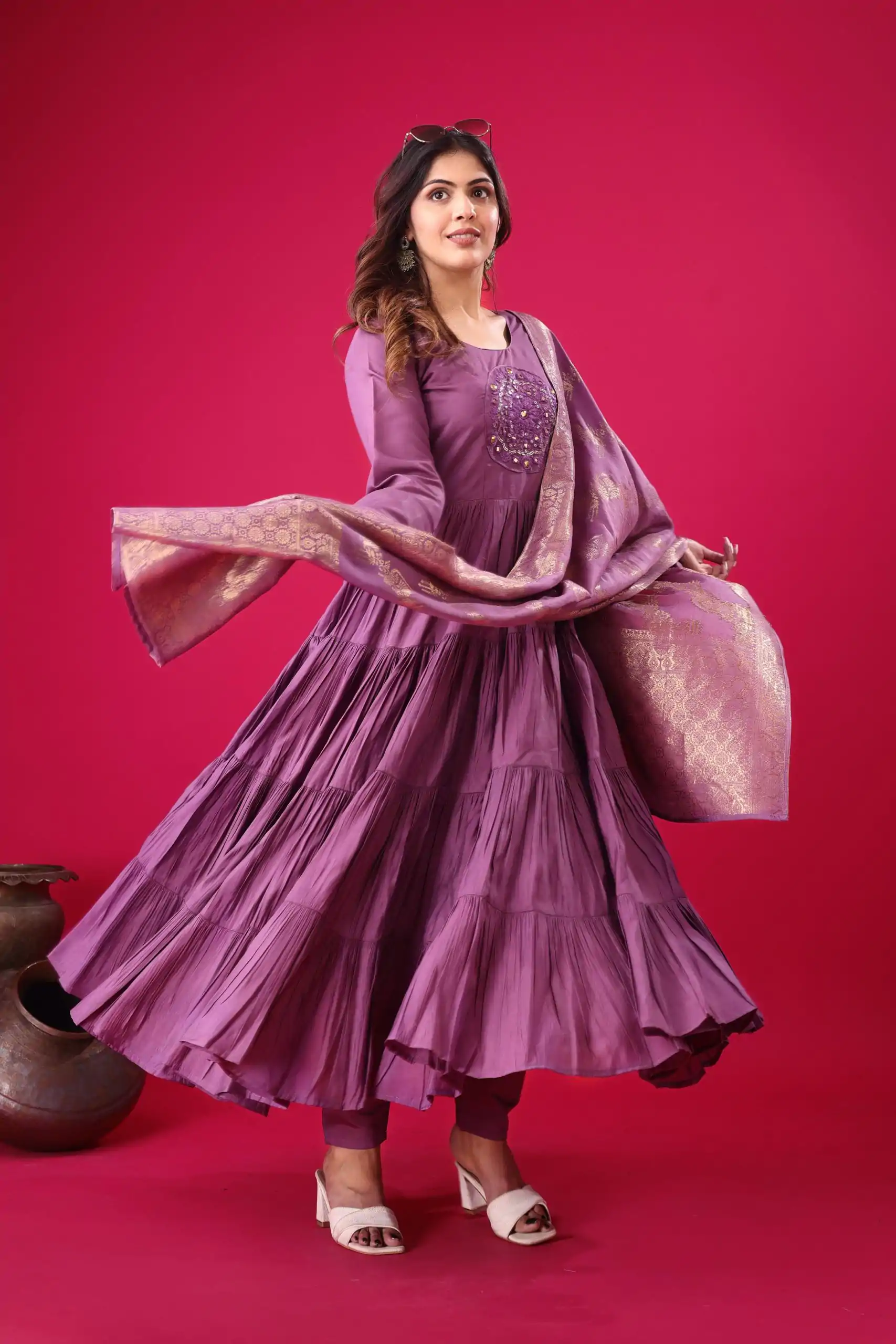 ZSR 3107 Purple Color Roman Silk With Embroidery Sequence Work Anarkali Gown Wedding Party, Festive, Events Etc.4-6 Working Days@1999/- only | Bollywood Gowns, Creative Gowns, Designer Gowns, Embroidered Gowns, Gowns, Party Wear Gowns, Straight Suits