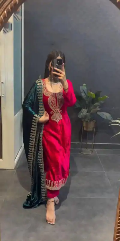 ZSR 3095 Red Color Velvet With Heavy Embroidery Sequence Salwar Suit Casual, Wedding, Party, Festive, Events Etc.4-6 Working Days@ 1999/-only  | Jump Suits, Casual Suits, Creative suits, Designer Suits, Palazzo Suits, Party Wear Suits, Patiala Suits, Salwar suit, Straight Suits