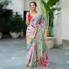 Mixed Multi color Chinon fabric Embroidery Coding Sequins Lace Saree