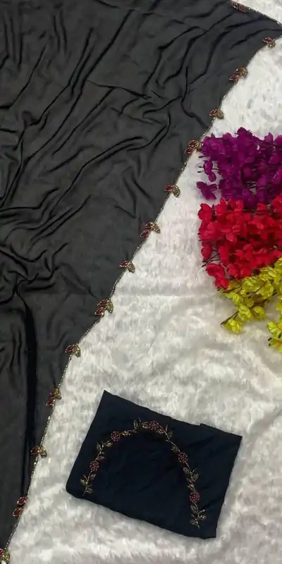 AC Lady Black Color Rangoli Silk Handwork And Cutwork With Pearl Saree Casual, Wedding, Festive, Events . Expected Delivery  4-6 Working Days @1899/- only                                                                                                                                             | Bollywood Sarees, Creative Sarees, Designer Sarees, Embroidered Sarees, Ethnic Saree, Modern Digital sarees, Party Wear Sarees, Sarees