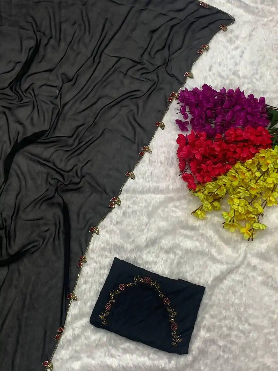 AC Lady Black Color Rangoli Silk Handwork And Cutwork With Pearl Saree Casual, Wedding, Festive, Events . Expected Delivery  4-6 Working Days @1899/- only                                                                                                                                             | Bollywood Sarees, Creative Sarees, Designer Sarees, Embroidered Sarees, Ethnic Saree, Modern Digital sarees, Party Wear Sarees, Sarees