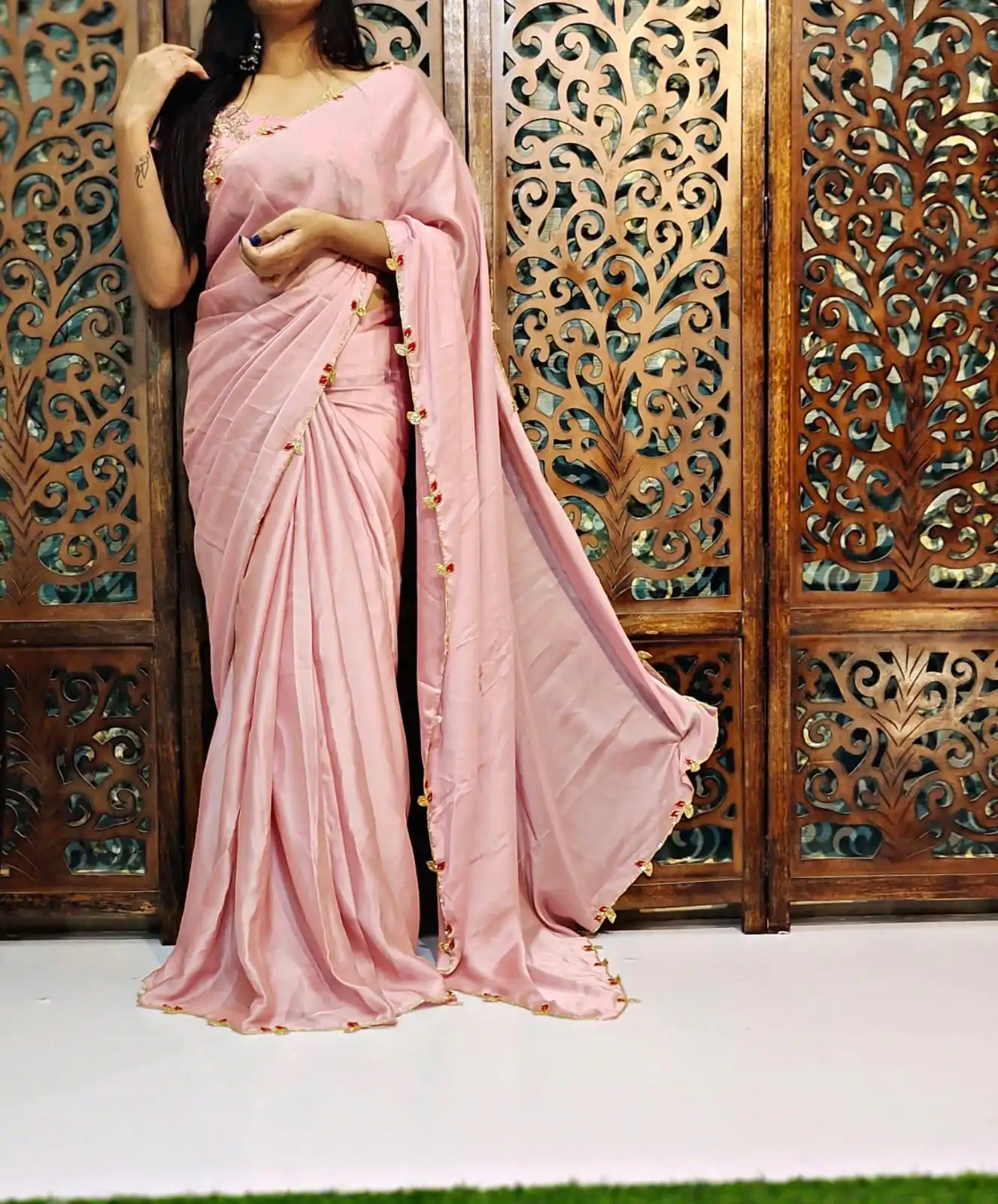 AC Lady Pink Color Rangoli Silk Handwork And Cutwork With Pearl Saree Casual, Wedding, Festive, Events . Expected Delivery  4-6 Working Days @1899/- only                                                                                                                                             | Bollywood Sarees, Creative Sarees, Designer Sarees, Embroidered Sarees, Ethnic Saree, Modern Digital sarees, Party Wear Sarees, Sarees