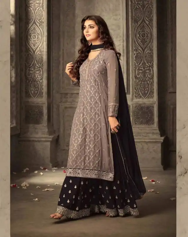 FC 47001 Brown Color Georgette With Embroidery work With Stone Suit Casual, Wedding, Party, Festive, Events Etc.4-6 Working Days@ 1849/-only | Jump Suits, Casual Suits, Creative suits, Designer Suits, Palazzo Suits, Party Wear Suits, Patiala Suits, Salwar suit, Straight Suits
