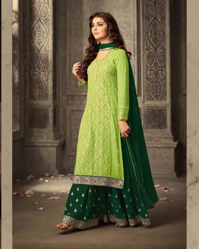 FC 47001 Light Green Color Georgette With Embroidery work With Stone Suit Casual, Wedding, Party, Festive, Events Etc.4-6 Working Days@ 1849/-only | Jump Suits, Casual Suits, Creative suits, Designer Suits, Palazzo Suits, Party Wear Suits, Patiala Suits, Salwar suit, Straight Suits