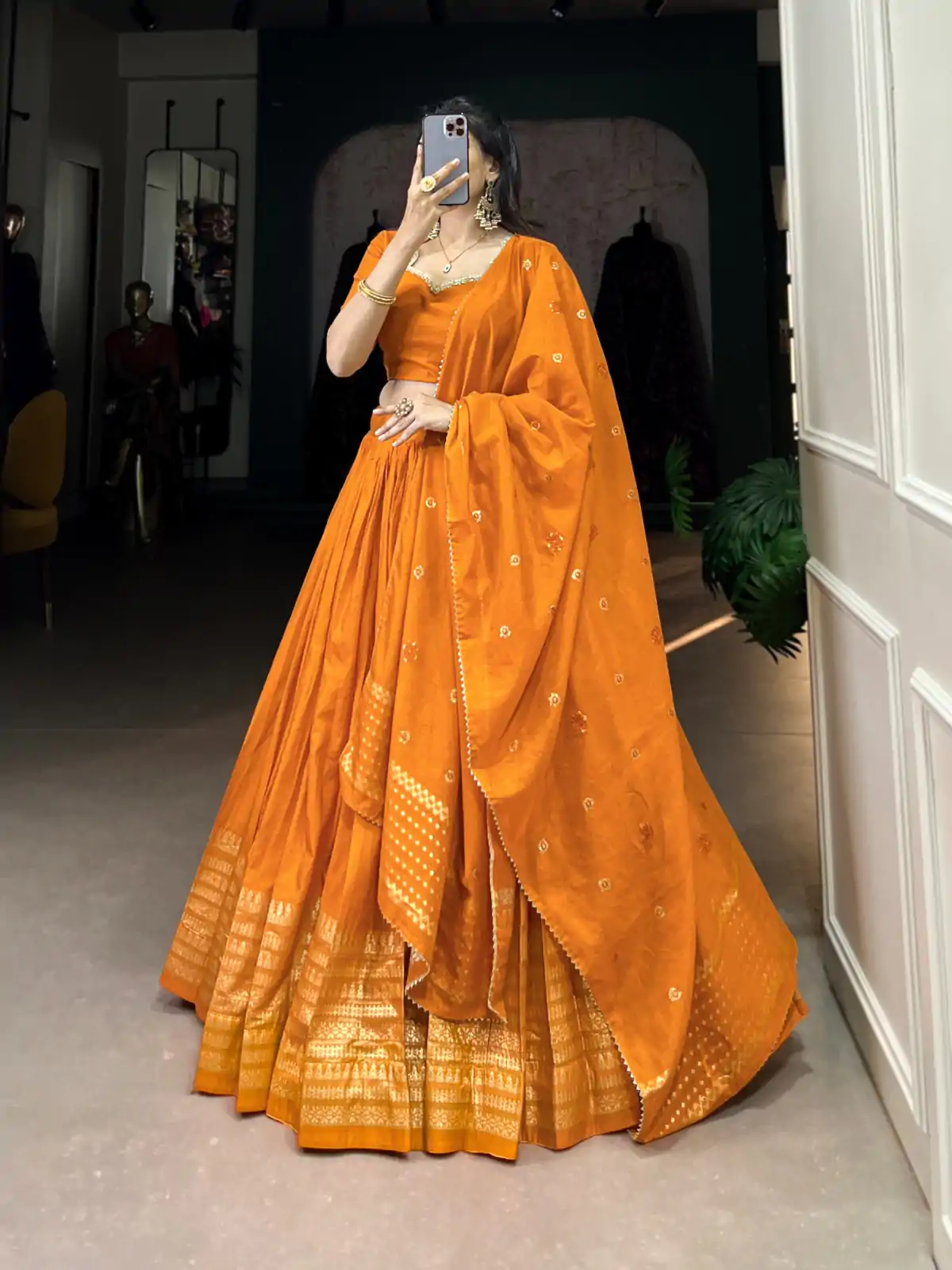 LNB 1906 Orange Color Pure Chanderi Plain With Zari Weaving Work Border Lehenga Choli Wedding, Party, Festive, Events Etc. Delivery 4-6 Working Days Rs 1999 | Bollywood Lehenga, Creative Lehenga, Designer Lehenga, Embroidered Lehenga, Lehenga, Party Wear Lehenga