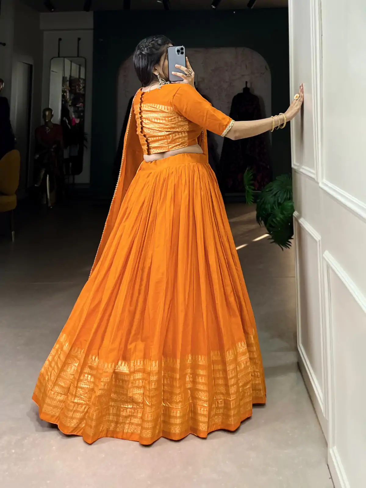 LNB 1906 Orange Color Pure Chanderi Plain With Zari Weaving Work Border Lehenga Choli Wedding, Party, Festive, Events Etc. Delivery 4-6 Working Days Rs 1999 | Bollywood Lehenga, Creative Lehenga, Designer Lehenga, Embroidered Lehenga, Lehenga, Party Wear Lehenga