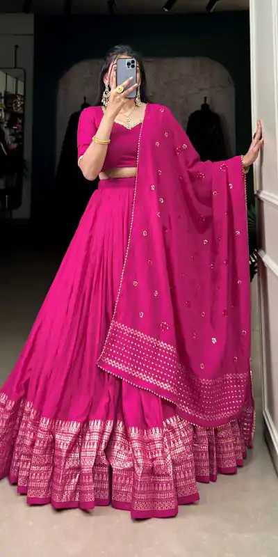 LNB 1906 Pink Color Pure Chanderi Plain With Zari Weaving Work Border Lehenga Choli Wedding, Party, Festive, Events Etc. Delivery 4-6 Working Days Rs 1999 | Bollywood Lehenga, Creative Lehenga, Designer Lehenga, Embroidered Lehenga, Lehenga, Party Wear Lehenga