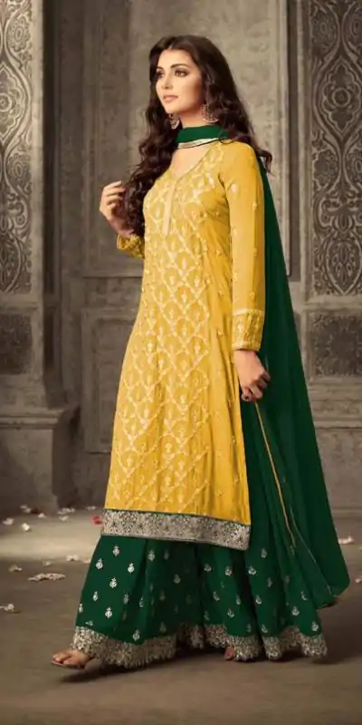 FC 47001 Yellow Color Georgette With Embroidery work With Stone Suit Casual, Wedding, Party, Festive, Events Etc.4-6 Working Days@ 1849/-only | Jump Suits, Casual Suits, Creative suits, Designer Suits, Palazzo Suits, Party Wear Suits, Patiala Suits, Salwar suit, Straight Suits