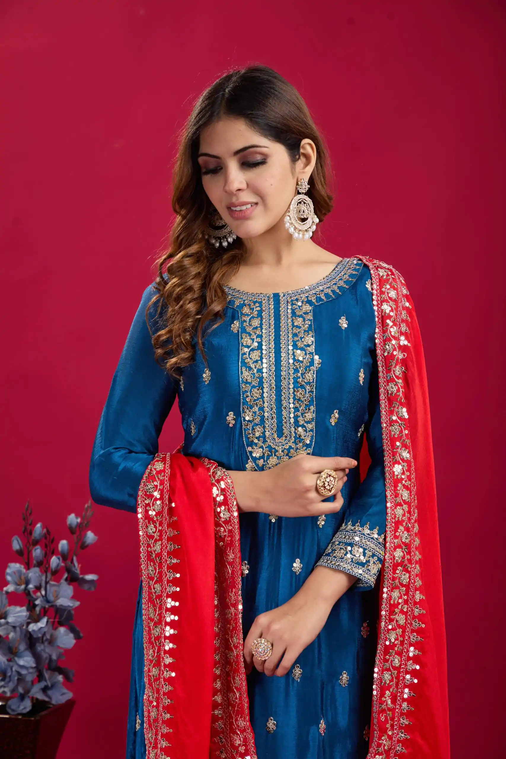 SRK 5231 Blue Color Pure Chinnon Silk With Embroidery Sequence Work Salwar Suit Casual, Wedding, Party, Festive, Events Etc.4-6 Working Days@ 1899/-only | Jump Suits, Casual Suits, Creative suits, Designer Suits, Palazzo Suits, Party Wear Suits, Patiala Suits, Salwar suit, Straight Suits