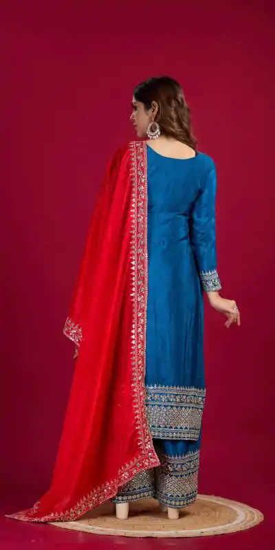 SRK 5231 Blue Color Pure Chinnon Silk With Embroidery Sequence Work Salwar Suit Casual, Wedding, Party, Festive, Events Etc.4-6 Working Days@ 1899/-only | Jump Suits, Casual Suits, Creative suits, Designer Suits, Palazzo Suits, Party Wear Suits, Patiala Suits, Salwar suit, Straight Suits