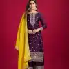 Royal Purple Color Pure Chinnon Silk With Embroidery Sequence Work Salwar Suit