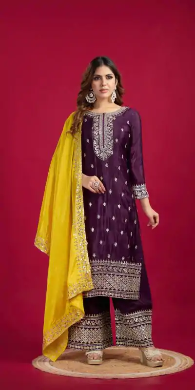 SRK 5231 Purple Color Pure Chinnon Silk With Embroidery Sequence Work Salwar Suit Casual, Wedding, Party, Festive, Events Etc.4-6 Working Days@ 1899/-only | Jump Suits, Casual Suits, Creative suits, Designer Suits, Palazzo Suits, Party Wear Suits, Patiala Suits, Salwar suit, Straight Suits