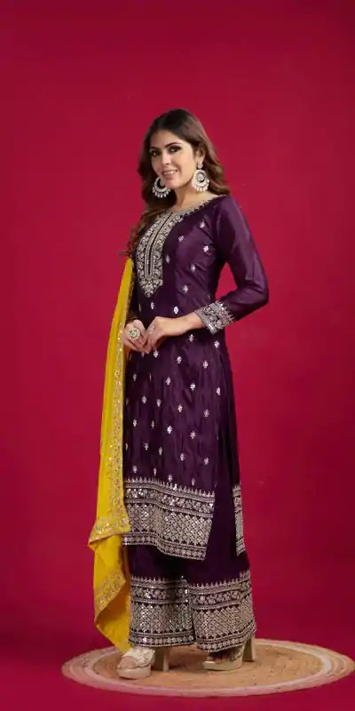 SRK 5231 Purple Color Pure Chinnon Silk With Embroidery Sequence Work Salwar Suit Casual, Wedding, Party, Festive, Events Etc.4-6 Working Days@ 1899/-only | Jump Suits, Casual Suits, Creative suits, Designer Suits, Palazzo Suits, Party Wear Suits, Patiala Suits, Salwar suit, Straight Suits