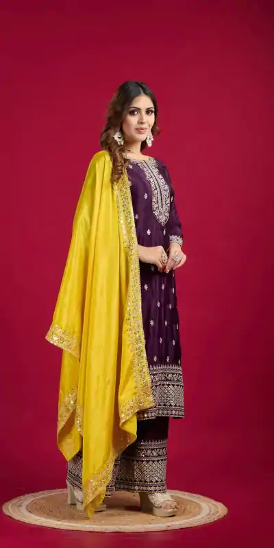 SRK 5231 Purple Color Pure Chinnon Silk With Embroidery Sequence Work Salwar Suit Casual, Wedding, Party, Festive, Events Etc.4-6 Working Days@ 1899/-only | Jump Suits, Casual Suits, Creative suits, Designer Suits, Palazzo Suits, Party Wear Suits, Patiala Suits, Salwar suit, Straight Suits