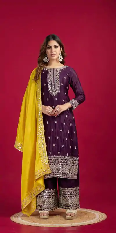 SRK 5231 Purple Color Pure Chinnon Silk With Embroidery Sequence Work Salwar Suit Casual, Wedding, Party, Festive, Events Etc.4-6 Working Days@ 1899/-only | Jump Suits, Casual Suits, Creative suits, Designer Suits, Palazzo Suits, Party Wear Suits, Patiala Suits, Salwar suit, Straight Suits