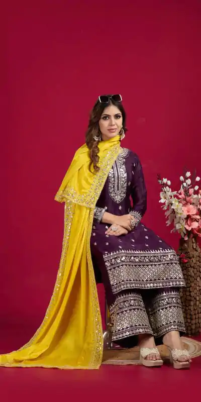 SRK 5231 Purple Color Pure Chinnon Silk With Embroidery Sequence Work Salwar Suit Casual, Wedding, Party, Festive, Events Etc.4-6 Working Days@ 1899/-only | Jump Suits, Casual Suits, Creative suits, Designer Suits, Palazzo Suits, Party Wear Suits, Patiala Suits, Salwar suit, Straight Suits