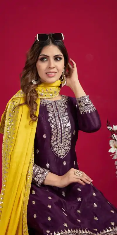 SRK 5231 Purple Color Pure Chinnon Silk With Embroidery Sequence Work Salwar Suit Casual, Wedding, Party, Festive, Events Etc.4-6 Working Days@ 1899/-only | Jump Suits, Casual Suits, Creative suits, Designer Suits, Palazzo Suits, Party Wear Suits, Patiala Suits, Salwar suit, Straight Suits