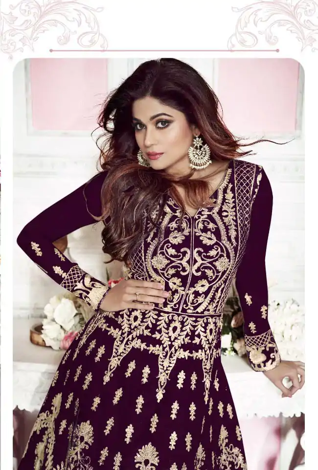 NSR 8266 Maroon Color Net With Chain Stich Stone Work Anarkali Gown Anarkali Gown Wedding Party, Festive, Events Etc.4-6 Working Days@2399/- only | Bollywood Gowns, Creative Gowns, Designer Gowns, Embroidered Gowns, Gowns, Party Wear Gowns, Straight Suits