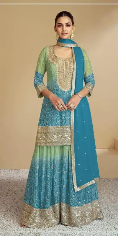 FC 7483 Sky Blue Color Chignon Digital Print With Mat Sequence work Sharara Wedding, Party, Festive, Events Etc.  Expected Delivery 4-6 Working Days @3249/- | Jump Suits, Casual Suits, Creative suits, Designer Suits, Palazzo Suits, Party Wear Suits, Patiala Suits, Salwar suit, Straight Suits