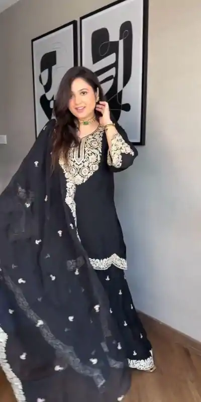 SRK 5231 Black Color Pure Chinnon Silk With Embroidery Coding Dori-Sequence Salwar Suit , Wedding, Party, Festive, Events Etc.4-6 Working Days@ 2099/-only | Jump Suits, Casual Suits, Creative suits, Designer Suits, Palazzo Suits, Party Wear Suits, Patiala Suits, Salwar suit, Straight Suits