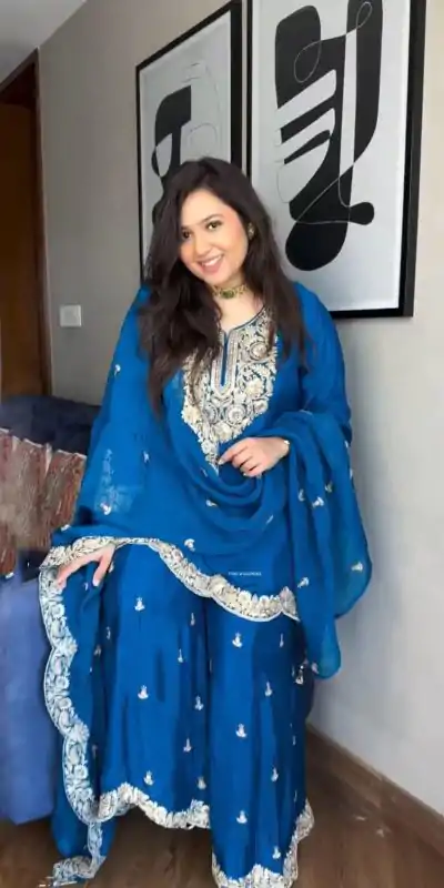 SRK 5231 Blue Color Pure Chinnon Silk With Embroidery Coding Dori-Sequence Salwar Suit , Wedding, Party, Festive, Events Etc.4-6 Working Days@ 2099/-only | Jump Suits, Casual Suits, Creative suits, Designer Suits, Palazzo Suits, Party Wear Suits, Patiala Suits, Salwar suit, Straight Suits