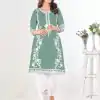 Superb Pista Green Color Georgette and Heavy Embroidery work Kurti With Pant
