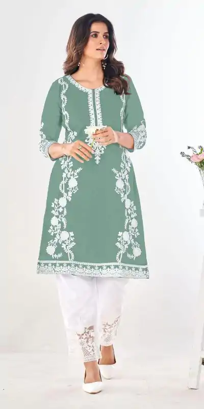 INLI Pista Green Color Georgette and Embroidery work Kurti With Pant Casual, Wedding, Party, Festive, Events Etc. Expected Delivery 4-6 Working Days @1649 | Bollywood Kurti, Creative Kurtis, Designer Kurti, Kurti, Party Wear Kurti, Selfie Kurti