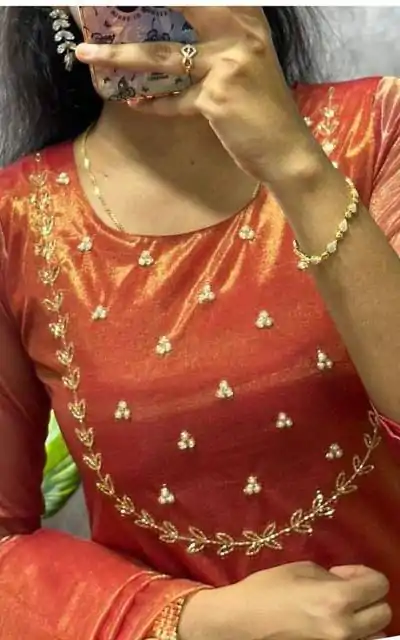 MF 788 Red Color Heavy Twill Golden Shining Fabric Kurti Casual, Wedding, Party, Festive, Events Etc. Expected Delivery 4-6 Working Days @1349/- | Bollywood Kurti, Creative Kurtis, Designer Kurti, Kurti, Party Wear Kurti, Selfie Kurti