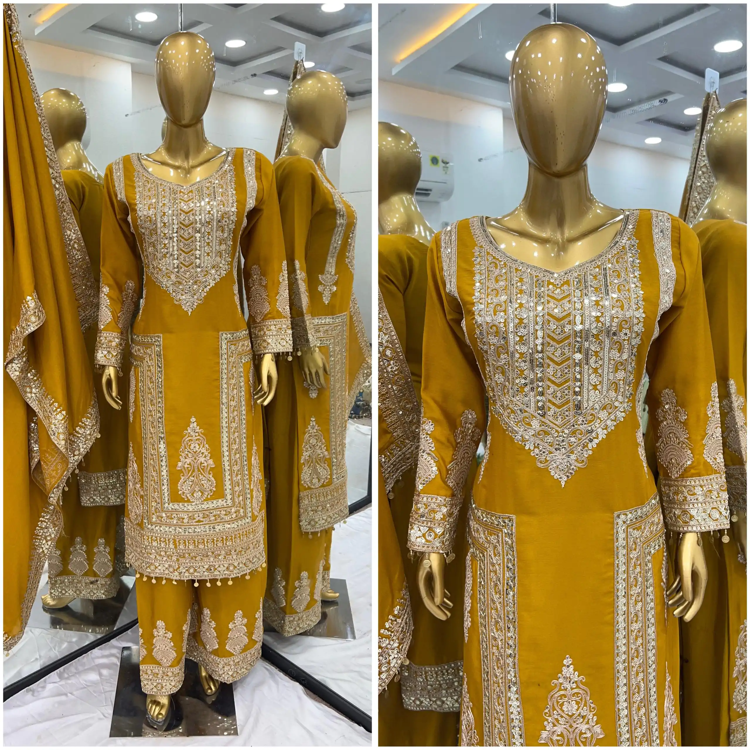 SRK 5237 Yellow Color Chinnon Silk With Embroidery Coding Dori-Sequence Work Salwar Suit , Wedding, Party, Festive, Events Etc.4-6 Working Days@ 2399/- | Jump Suits, Casual Suits, Creative suits, Designer Suits, Palazzo Suits, Party Wear Suits, Patiala Suits, Salwar suit, Straight Suits