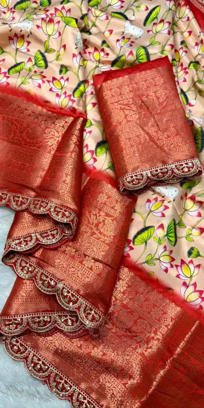 MS 466 Peach Color Dola Silk Saree With Zari Weaving Border Saree Casual, Wedding, Festive, Events . Expected Delivery  4-6 Working Days @1649/- only | Bollywood Sarees, Creative Sarees, Designer Sarees, Embroidered Sarees, Ethnic Saree, Modern Digital sarees, Party Wear Sarees, Sarees