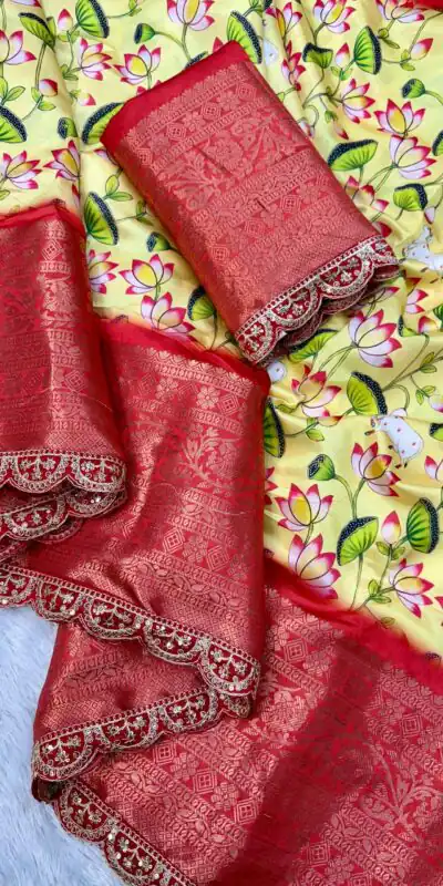 MS 466 Yellow Color Dola Silk Saree With Zari Weaving Border Saree Casual, Wedding, Festive, Events . Expected Delivery  4-6 Working Days @1649/- only | Bollywood Sarees, Creative Sarees, Designer Sarees, Embroidered Sarees, Ethnic Saree, Modern Digital sarees, Party Wear Sarees, Sarees