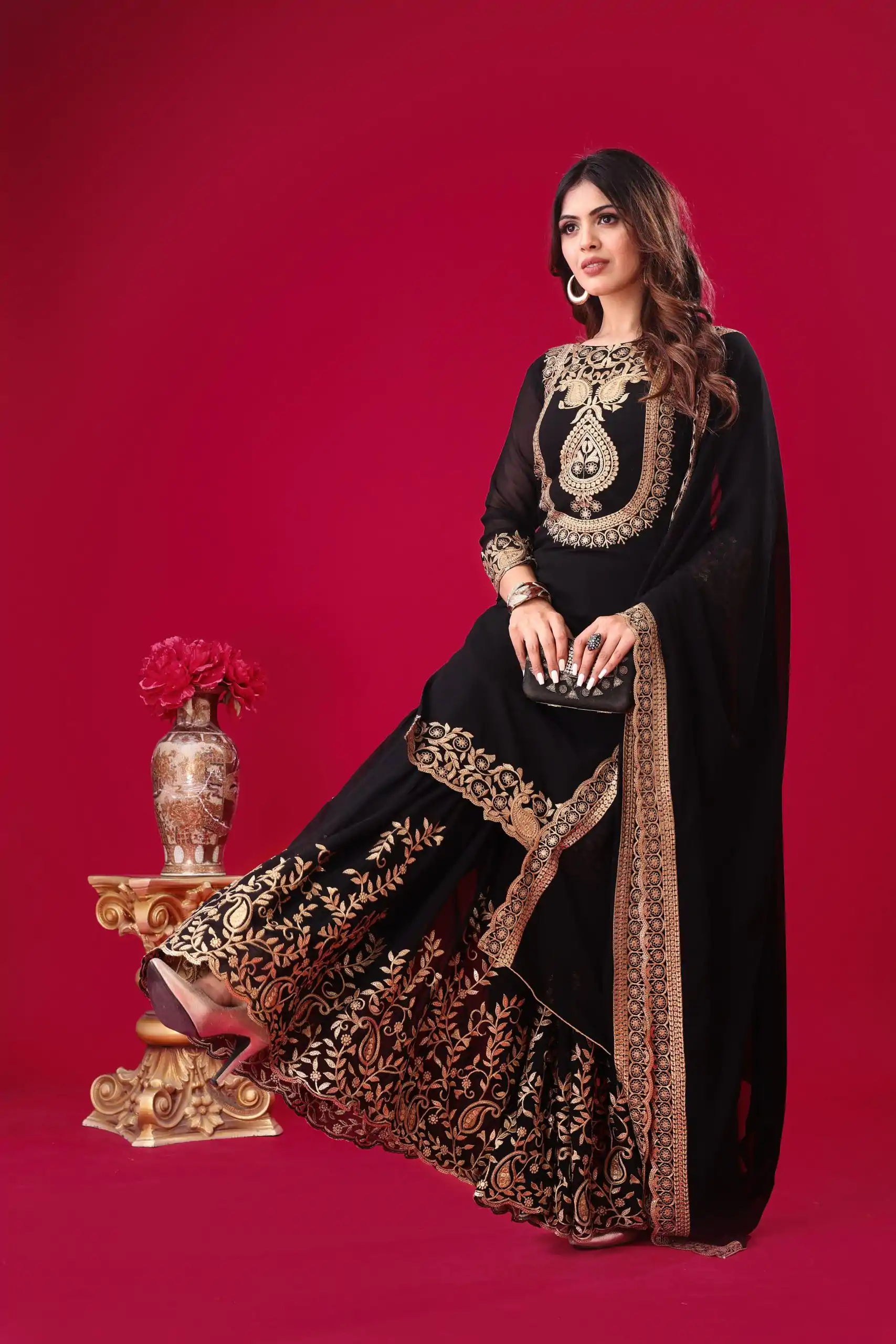 SRK-5242 Black Faux Georgette Embroidery Sequence Work Salwar Suit  Casual, Wedding, Party, Festive, Events Etc.4-6 Working Days@ 2099/-only | Jump Suits, Casual Suits, Creative suits, Designer Suits, Palazzo Suits, Party Wear Suits, Patiala Suits, Salwar suit, Straight Suits