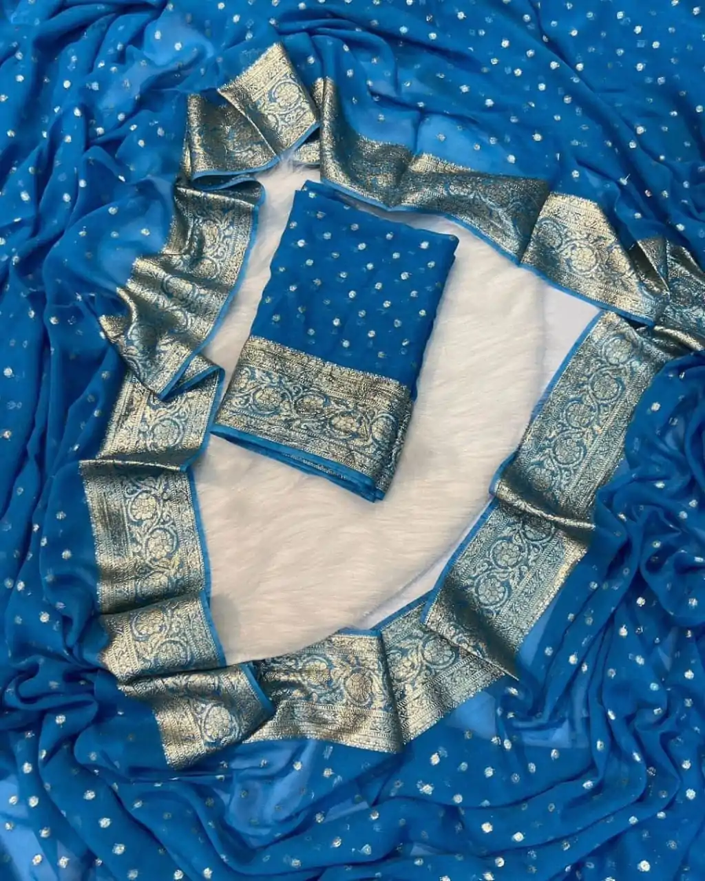 MS Arrival Blue Color Viscose Georgette With Running Blouse Saree Casual, Wedding, Festive, Events . Expected Delivery  4-6 Working Days @1599/- only                                                                                                                                                         | Bollywood Sarees, Creative Sarees, Designer Sarees, Embroidered Sarees, Ethnic Saree, Modern Digital sarees, Party Wear Sarees, Sarees