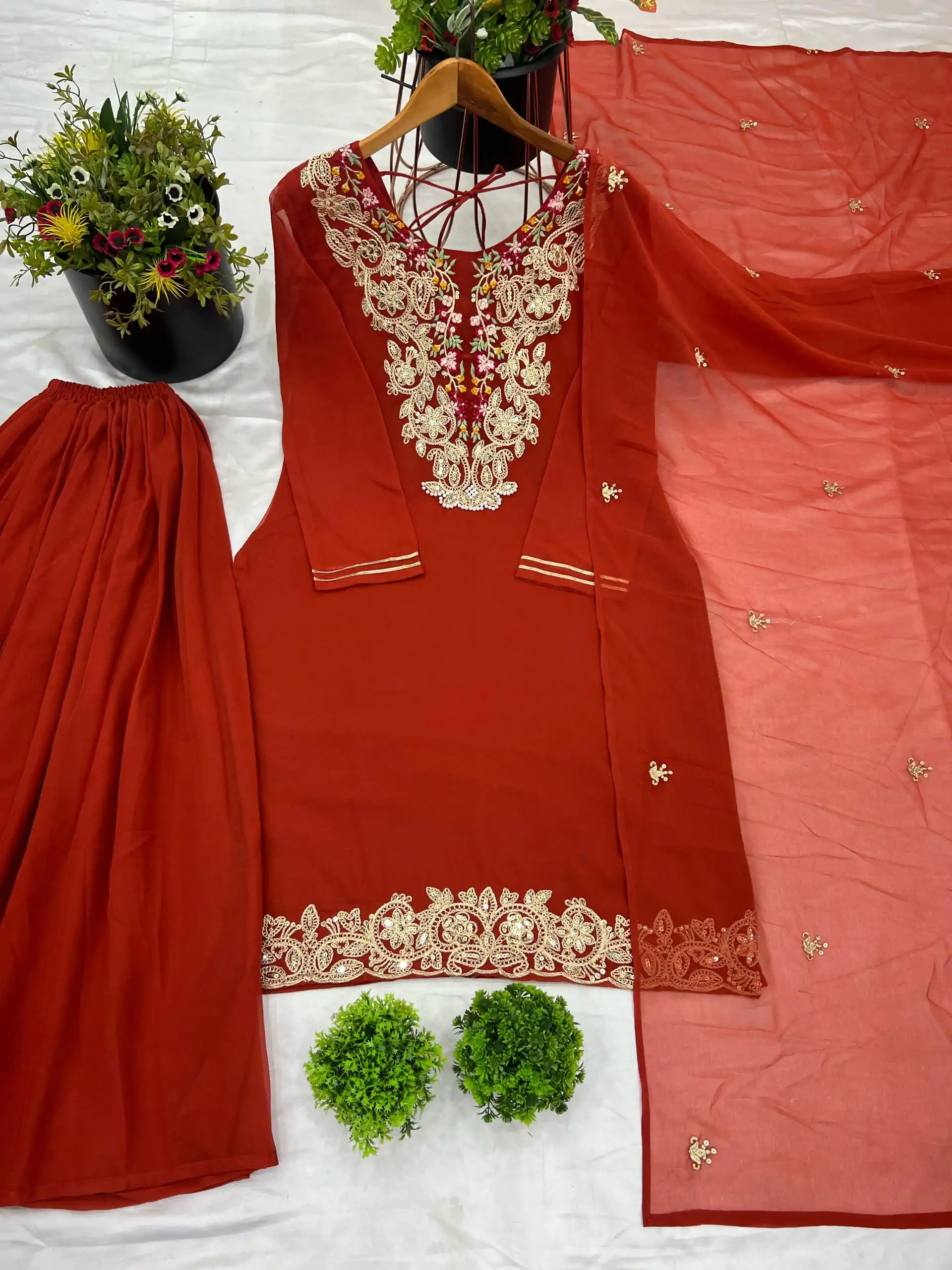 ZSR 3108 Orange Faux Georgette With 5mm Embroidery Sequence Work Salwar Suit Casual, Wedding, Party, Festive, Events Etc.4-6 Working Days@ 1899/-only | Jump Suits, Casual Suits, Creative suits, Designer Suits, Palazzo Suits, Party Wear Suits, Patiala Suits, Salwar suit, Straight Suits