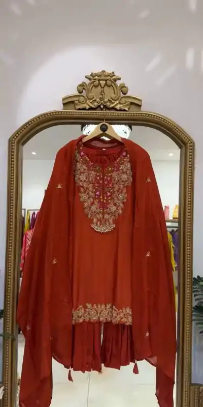 ZSR 3108 Orange Faux Georgette With 5mm Embroidery Sequence Work Salwar Suit Casual, Wedding, Party, Festive, Events Etc.4-6 Working Days@ 1899/-only | Jump Suits, Casual Suits, Creative suits, Designer Suits, Palazzo Suits, Party Wear Suits, Patiala Suits, Salwar suit, Straight Suits