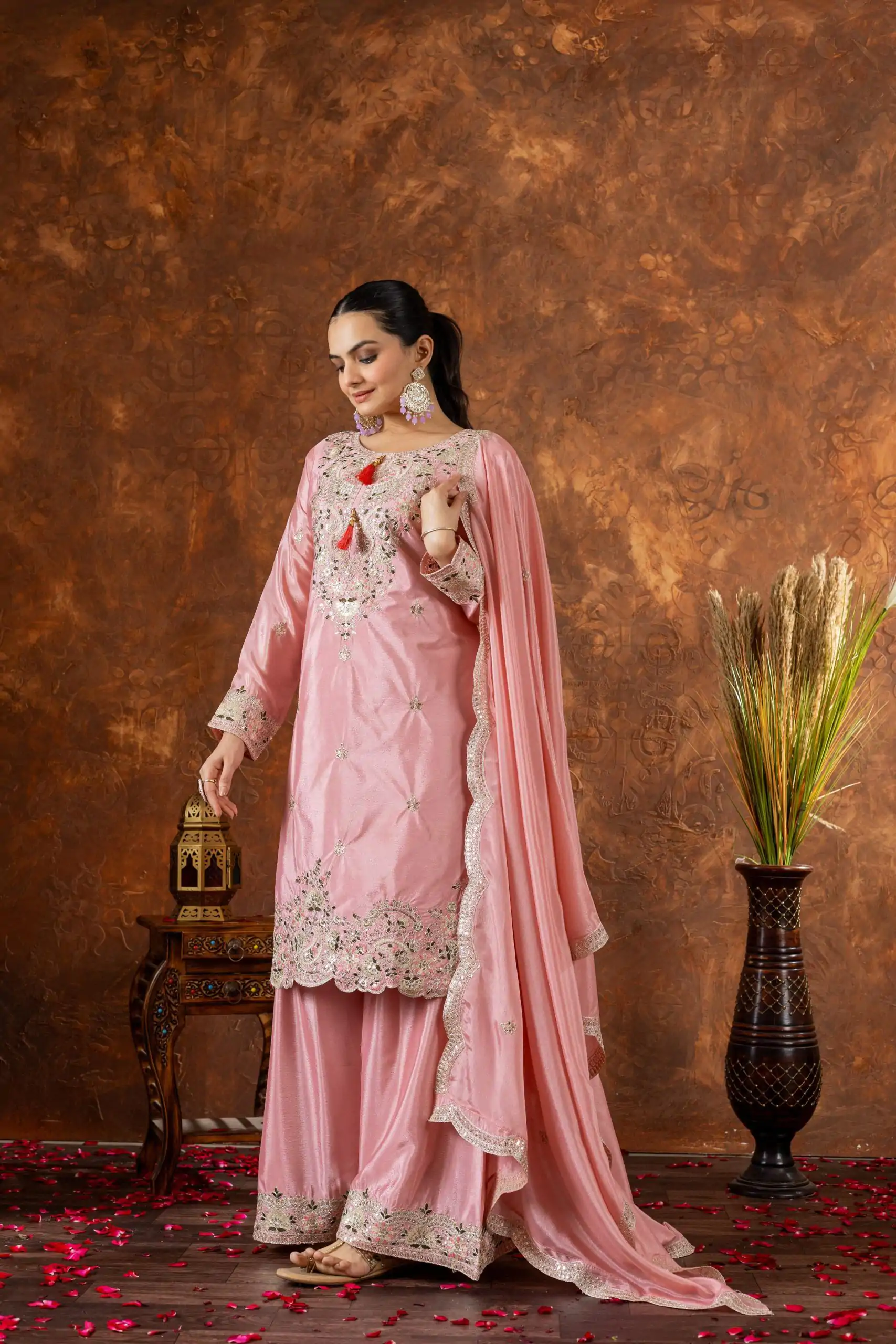 AD 191 Peach Color Chinon Silk Embroidery 3mm Sequence Coding Dori Work Salwar Suit , Wedding, Party, Festive, Events Etc.4-6 Working Days@ 2049/-only | Jump Suits, Casual Suits, Creative suits, Designer Suits, Palazzo Suits, Party Wear Suits, Patiala Suits, Salwar suit, Straight Suits