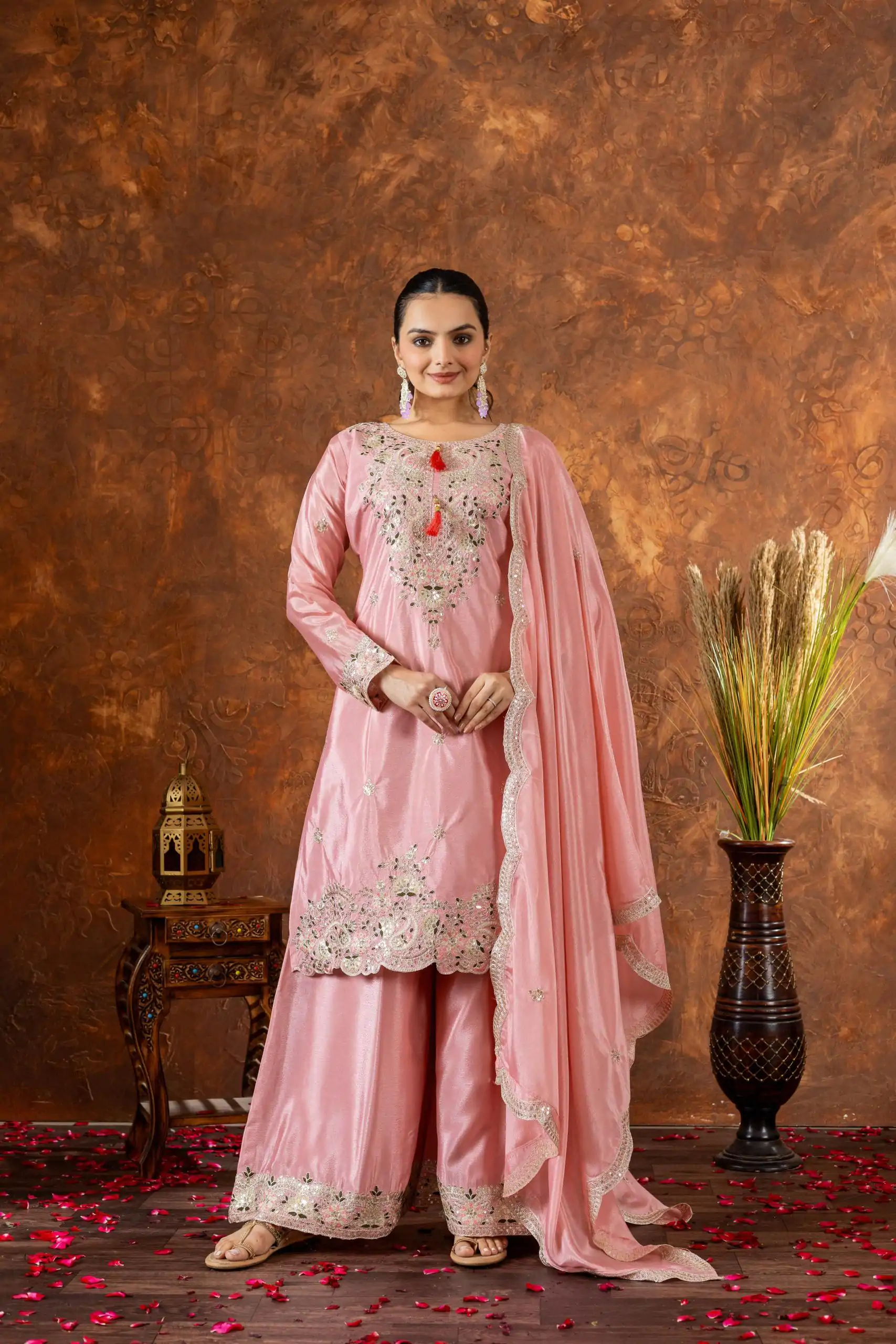 AD 191 Peach Color Chinon Silk Embroidery 3mm Sequence Coding Dori Work Salwar Suit , Wedding, Party, Festive, Events Etc.4-6 Working Days@ 2049/-only | Jump Suits, Casual Suits, Creative suits, Designer Suits, Palazzo Suits, Party Wear Suits, Patiala Suits, Salwar suit, Straight Suits
