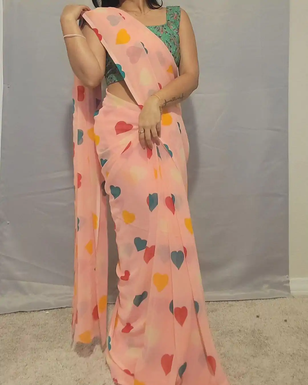 SC 215 Peach Color Soft Georgette Silk Digital Print Heart Design Ready To Wear Saree, Wedding, Festive, Events . Expected Delivery  4-6 Working Days @1499/                                                                                                                                            | Bollywood Sarees, Creative Sarees, Designer Sarees, Embroidered Sarees, Ethnic Saree, Modern Digital sarees, Party Wear Sarees, Sarees