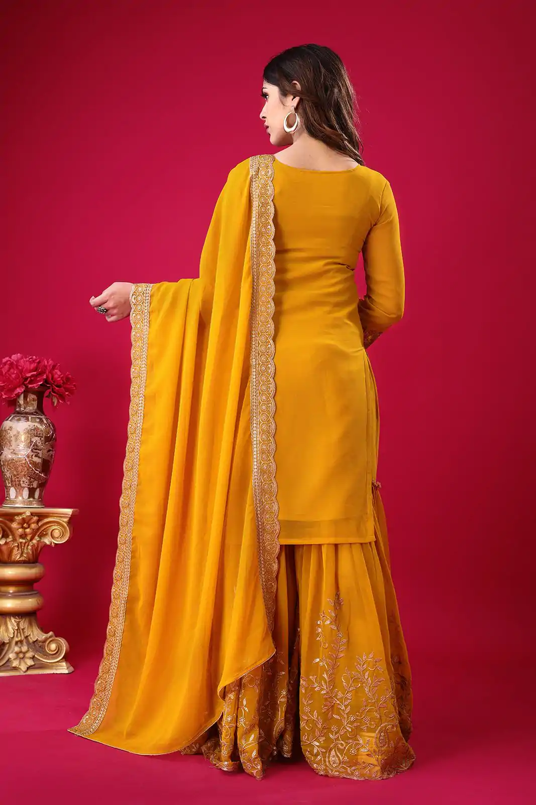 SRK-5242 Yellow Faux Georgette With Embroidery Sequence Thread Work Salwar Suit , Wedding, Party, Festive, Events Etc.4-6 Working Days@ 2099/-only | Jump Suits, Casual Suits, Creative suits, Designer Suits, Palazzo Suits, Party Wear Suits, Patiala Suits, Salwar suit, Straight Suits