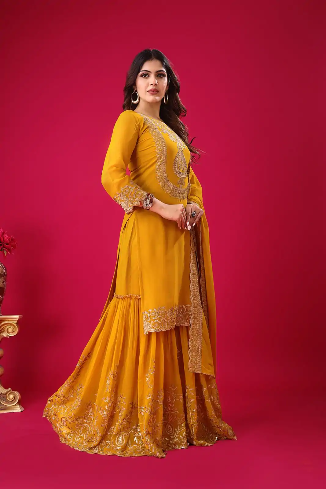 SRK-5242 Yellow Faux Georgette With Embroidery Sequence Thread Work Salwar Suit , Wedding, Party, Festive, Events Etc.4-6 Working Days@ 2099/-only | Jump Suits, Casual Suits, Creative suits, Designer Suits, Palazzo Suits, Party Wear Suits, Patiala Suits, Salwar suit, Straight Suits