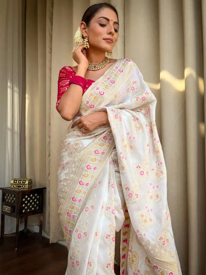  MS 476 White Color Soft Lichi Silk Kubera Pattu On All Over Saree Casual, Wedding, Festive, Events . Expected Delivery  4-6 Working Days @1299/- only                                                                                                                                             | Bollywood Sarees, Creative Sarees, Designer Sarees, Embroidered Sarees, Ethnic Saree, Modern Digital sarees, Party Wear Sarees, Sarees