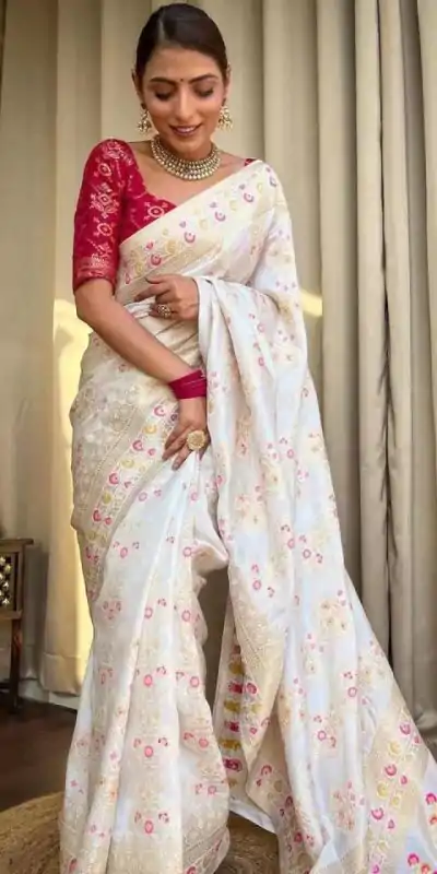  MS 476 White Color Soft Lichi Silk Kubera Pattu On All Over Saree Casual, Wedding, Festive, Events . Expected Delivery  4-6 Working Days @1299/- only                                                                                                                                             | Bollywood Sarees, Creative Sarees, Designer Sarees, Embroidered Sarees, Ethnic Saree, Modern Digital sarees, Party Wear Sarees, Sarees