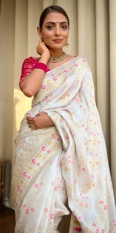  MS 476 White Color Soft Lichi Silk Kubera Pattu On All Over Saree Casual, Wedding, Festive, Events . Expected Delivery  4-6 Working Days @1299/- only                                                                                                                                             | Bollywood Sarees, Creative Sarees, Designer Sarees, Embroidered Sarees, Ethnic Saree, Modern Digital sarees, Party Wear Sarees, Sarees